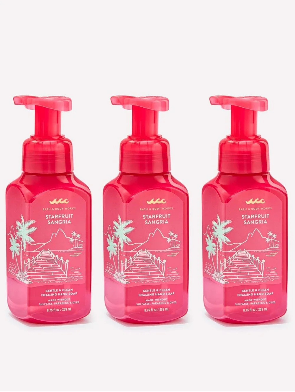 Bath & Body Works Starfruit Sangria Gentle Foaming Hand Soap Set of 3 NEW RARE